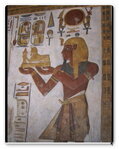ramses III con sfinge e modello di nuraghe tempio khonsu a karnak.jpg